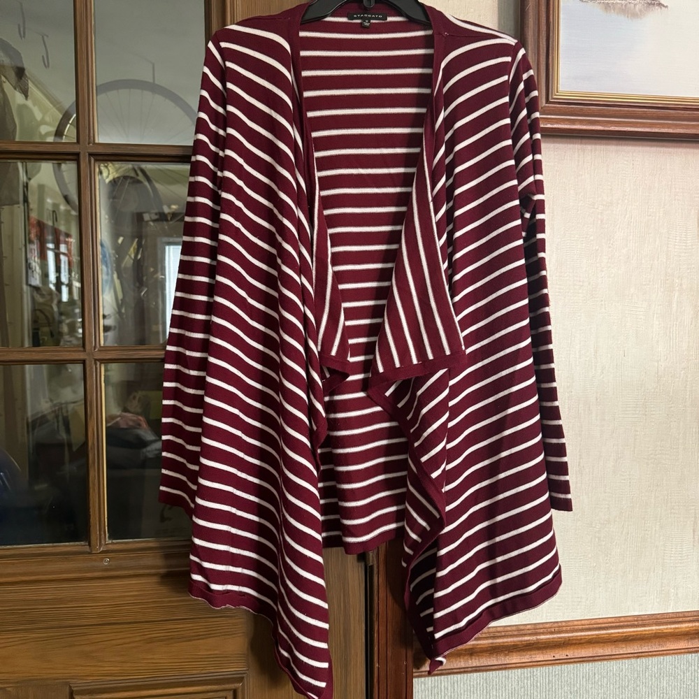 Staccato Burgundy and White Striped Cardigan